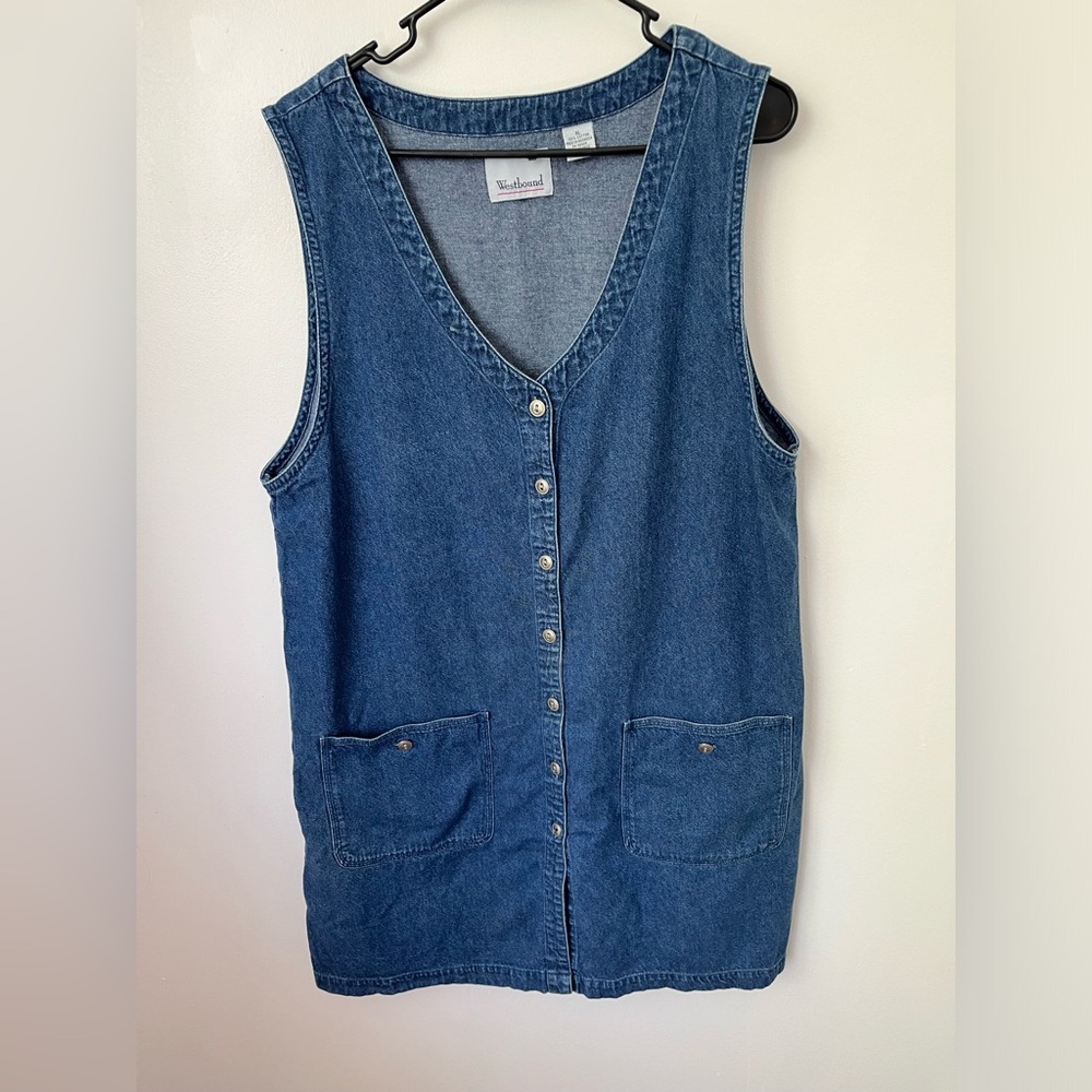 Vintage 90s Westbound Button Front Over Sized LagenLook Denim Dress XL Teacher